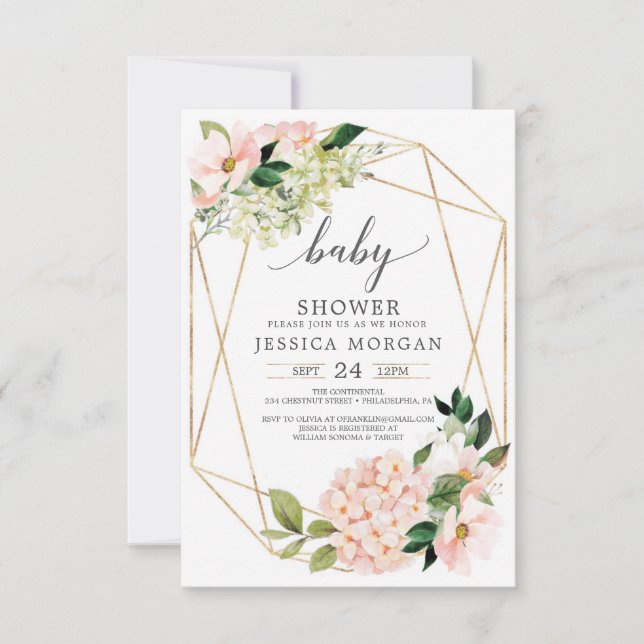 Invitations de douche pour bébé Hydrangea Blush (Devant)
