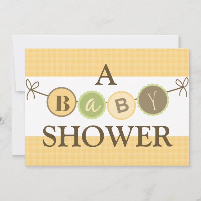 Invitations de douche pour bébé jaune et vert (Devant)