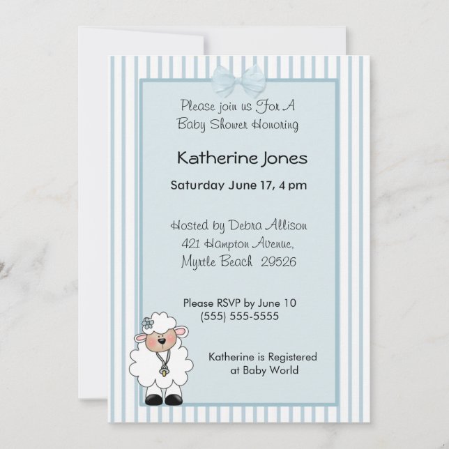 Invitations de douche pour bébé Lamb (Devant)