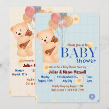 Invitations de douche pour bébé - Ours mignon beig