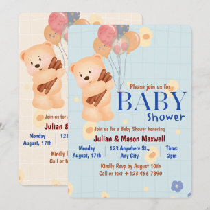 Invitations de douche pour bébé - Ours mignon beig