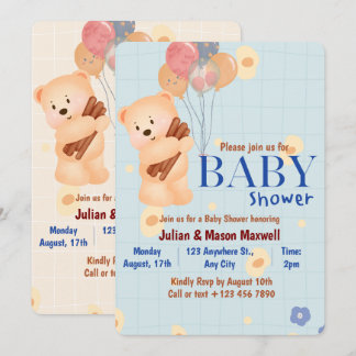 Invitations de douche pour bébé - Ours mignon beig