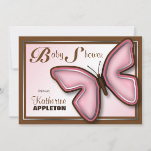 Invitations de douche pour bébé papillon rose et B
