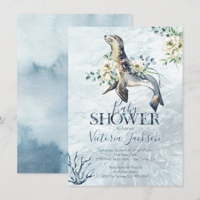 Invitations de douche pour bébé pour phoque tropic (Devant / Derrière)