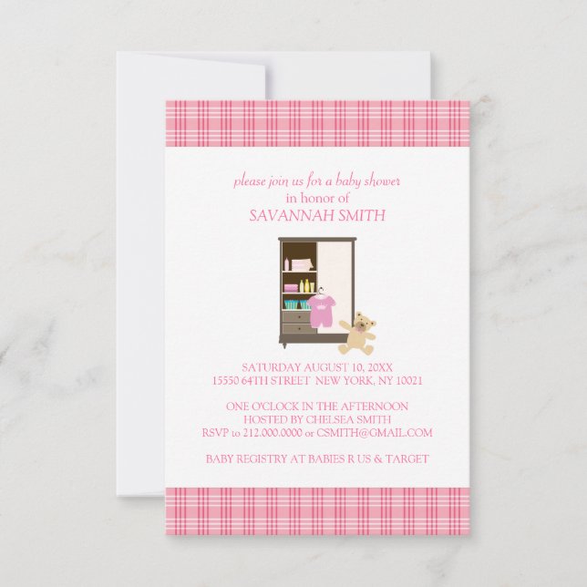 Invitations de douche pour bébé rose (Devant)