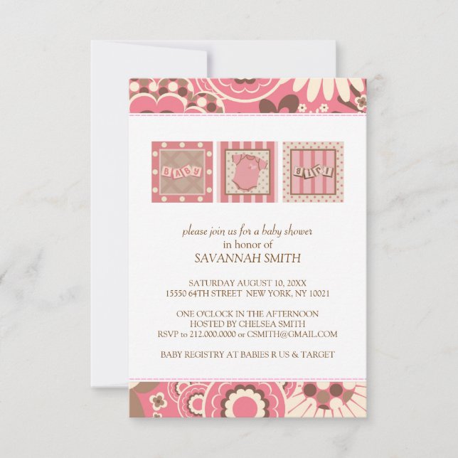 Invitations de douche pour bébé (rose) (Devant)