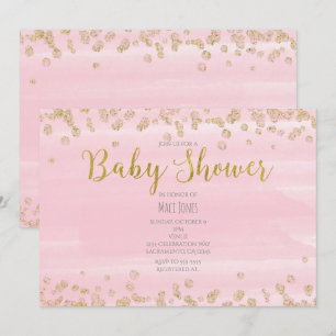 Invitations de douche pour bébé rose clair et or