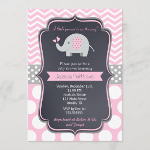 Invitations de douche pour bébé rose éléphant