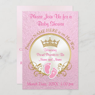 Invitations de douche pour bébé rose et or, Person