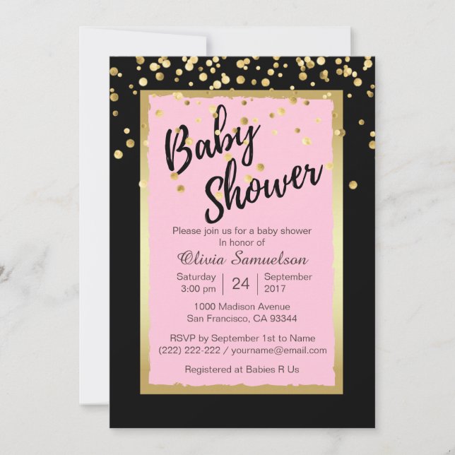 Invitations de douche pour bébé rose tendance pers (Devant)