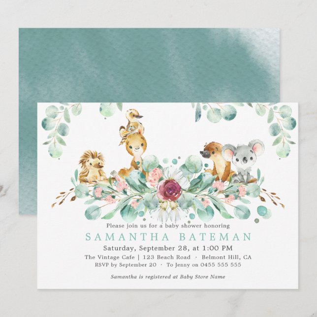 Invitations de douche pour bébé | Safari australie (Devant / Derrière)