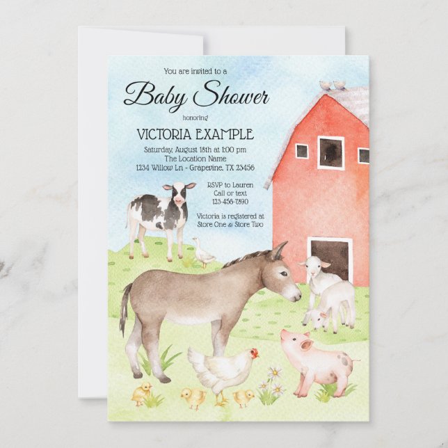 Invitations de douche pour bébés animaux de ferme (Devant)