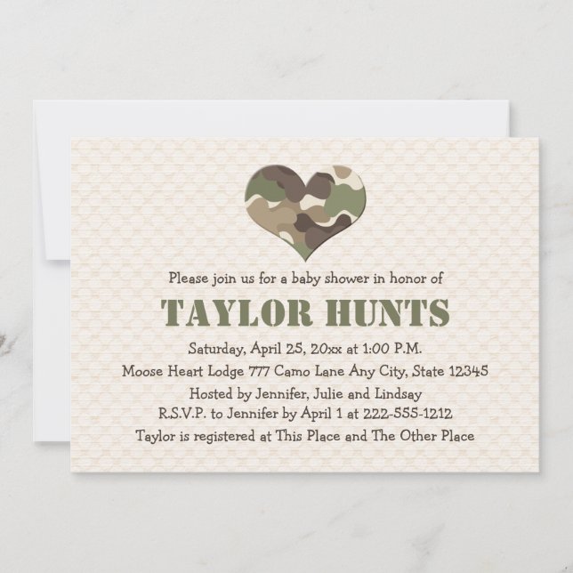Invitations de douche pour bébés Camo Heart (Devant)