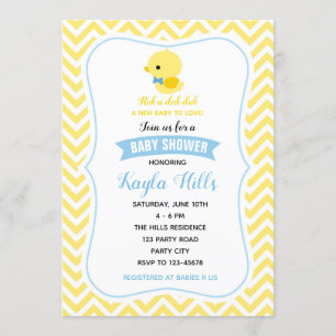 Invitations de douche pour bébés canard (Jaune de