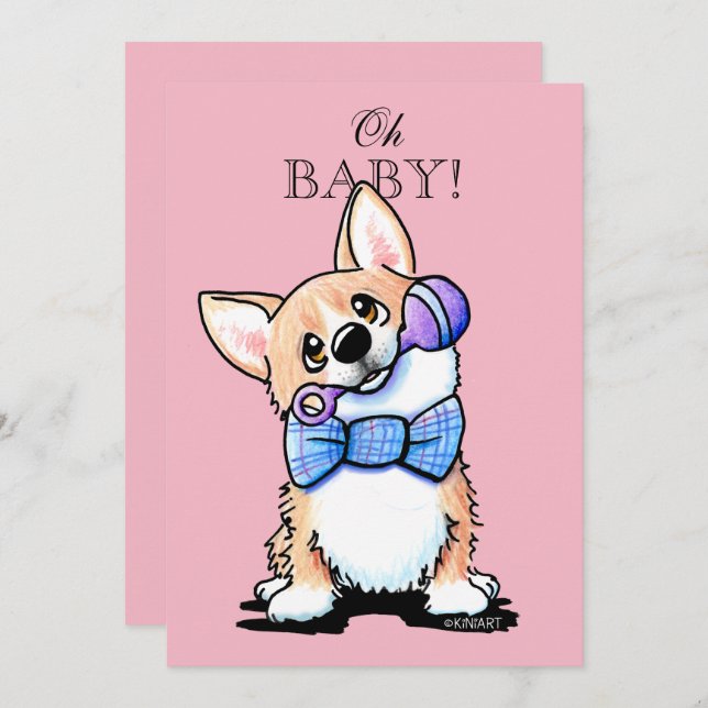 Invitations de douche pour bébés KiniArt Corgi (Devant / Derrière)