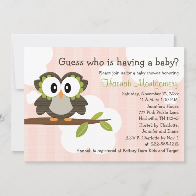 Invitations de douche pour bébés Owl Invitations r (Devant)