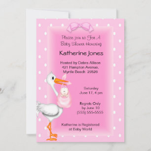 Invitations de douche pour fille et cigogne