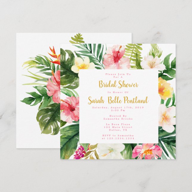 Invitations de douche tropicale nuptiale, personna (Devant / Derrière)