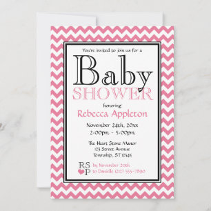 Invitations de douches Chevron Pink & White Baby S