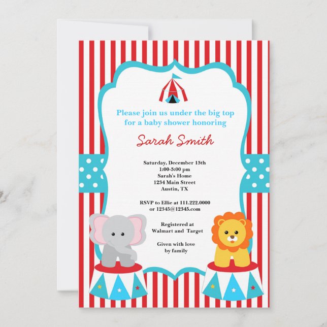 Invitations de douches du Carnaval de cirque (Devant)