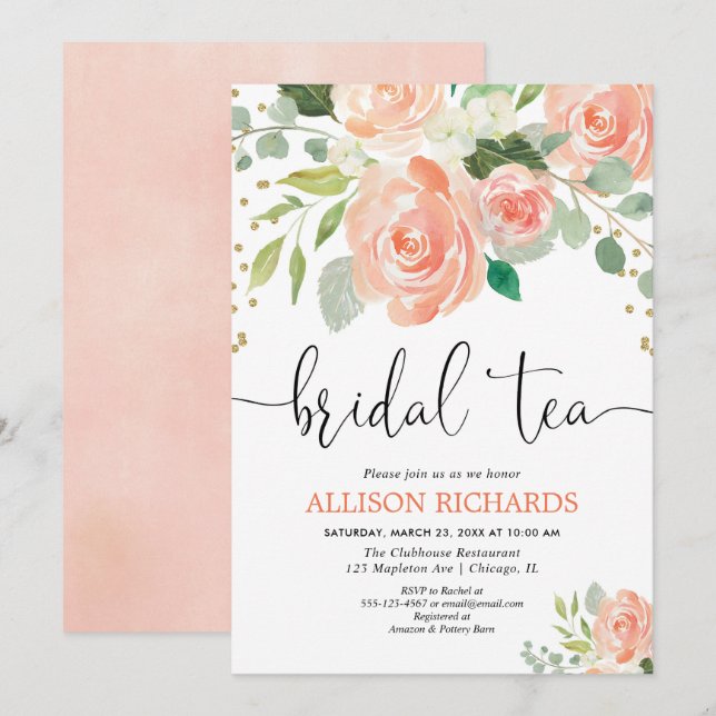Invitations de douches nuptiales à la fête du thé  (Devant / Derrière)