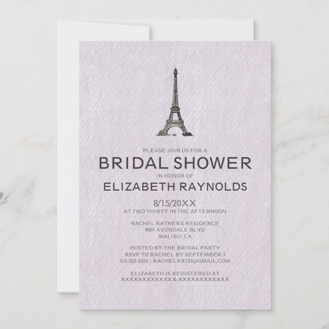 Invitations de douches nuptiales à Paris (Devant)