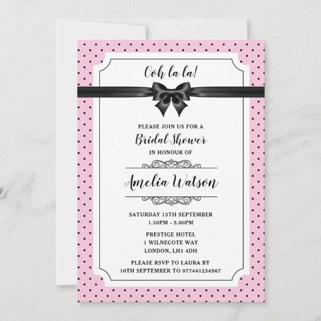 Invitations de douches nuptiales à thème Paris (Devant)