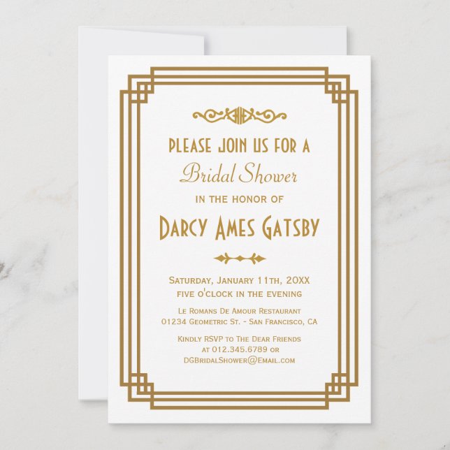 Invitations de douches nuptiales Art Déco (Devant)