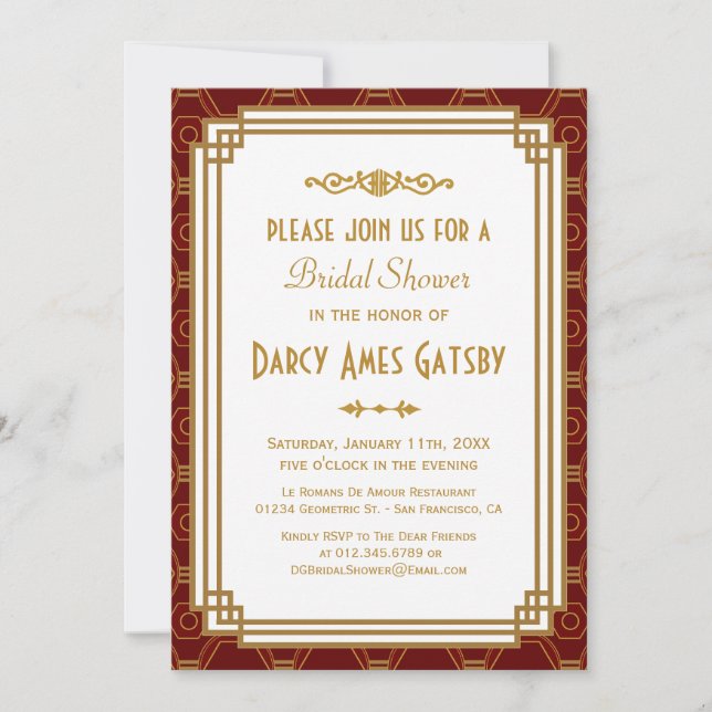 Invitations de douches nuptiales Art Déco (Devant)