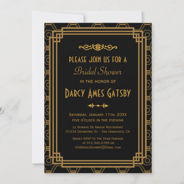 Invitations de douches nuptiales Art Déco (Devant)