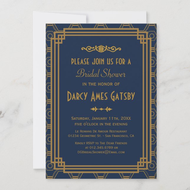 Invitations de douches nuptiales Art Déco (Devant)