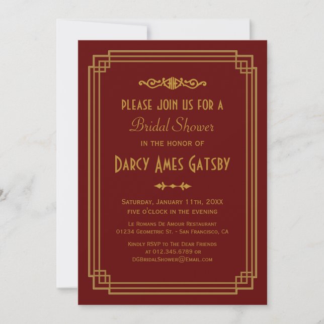 Invitations de douches nuptiales Art Déco (Devant)