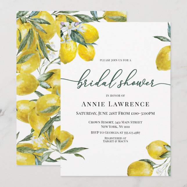Invitations de douches nuptiales au citron vibrant (Devant / Derrière)