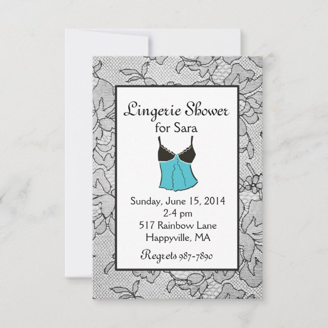 Invitations de douches nuptiales Black Lace Aqua L (Devant)
