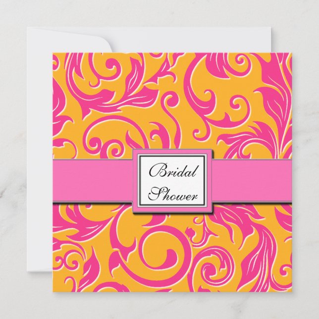 Invitations de douches nuptiales Damas Orange et r (Devant)