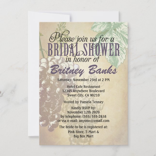 Invitations de douches nuptiales dans le vignoble  (Devant)