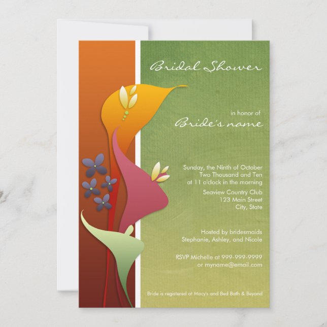 Invitations de douches nuptiales de Calla Lily (Devant)