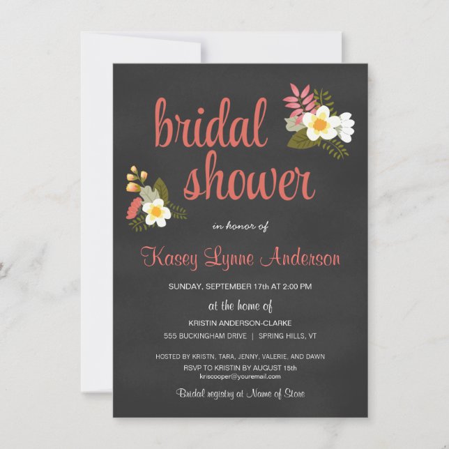 Invitations de douches nuptiales de Chalkboard Flo (Devant)