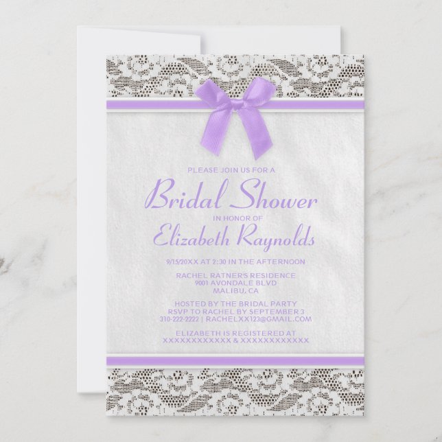 Invitations de douches nuptiales de dentelle de pa (Devant)