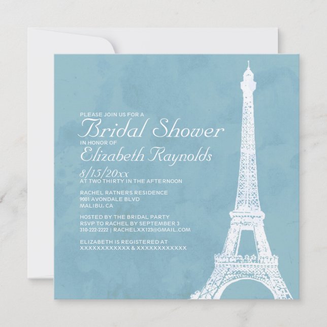 Invitations de douches nuptiales de la tour Eiffel (Devant)