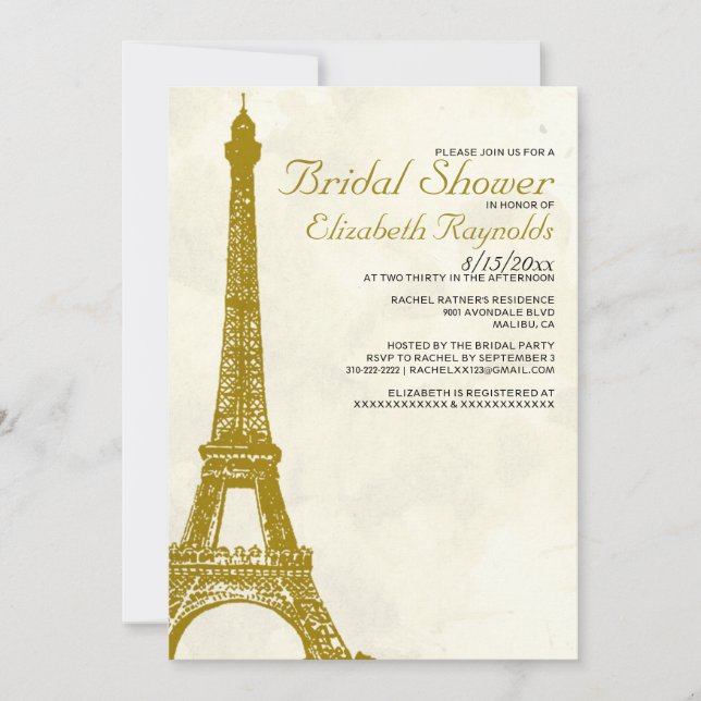 Invitations de douches nuptiales de la Tour Eiffel (Devant)