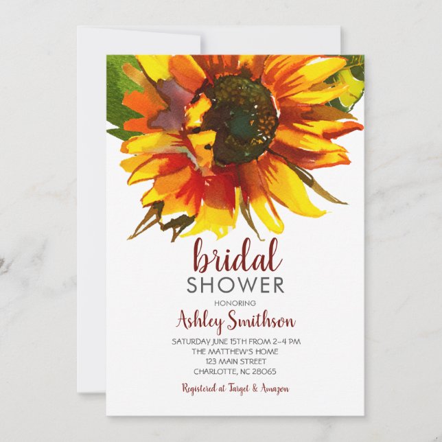 Invitations de douches nuptiales de tournesol, (Devant)