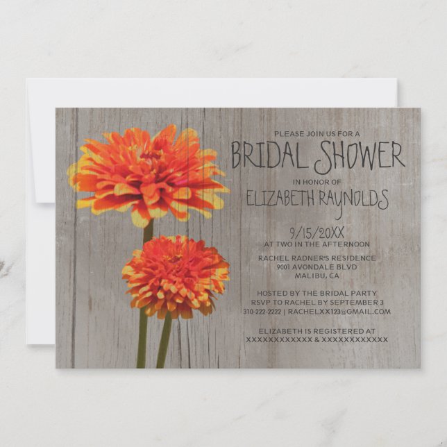 Invitations de douches nuptiales de Zinnia en Russ (Devant)