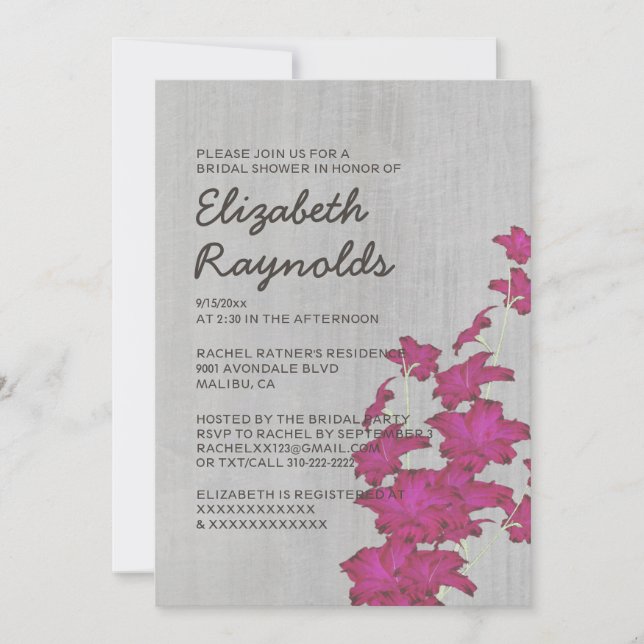 Invitations de douches nuptiales des Gladiolas Vin (Devant)