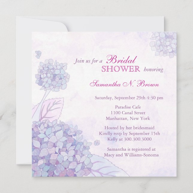 Invitations de douches nuptiales d'Hydrangea (Devant)