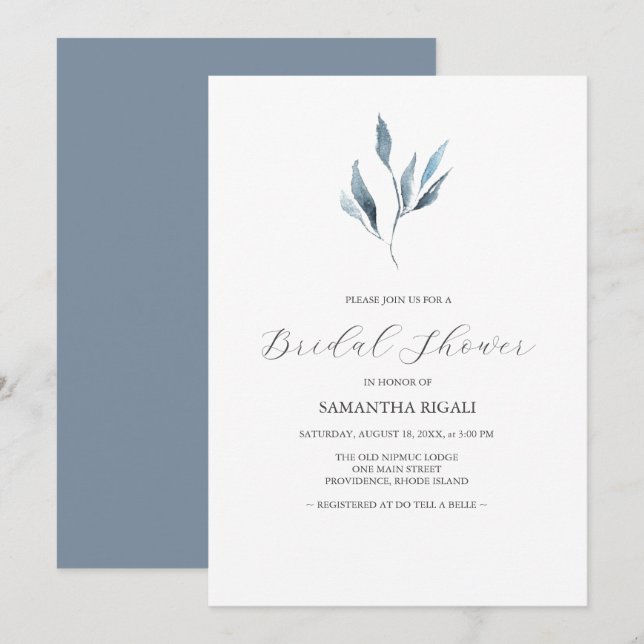 Invitations de douches nuptiales Dusty Blue Botani (Devant / Derrière)