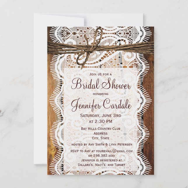 Invitations de douches nuptiales en bois de la fer (Devant)