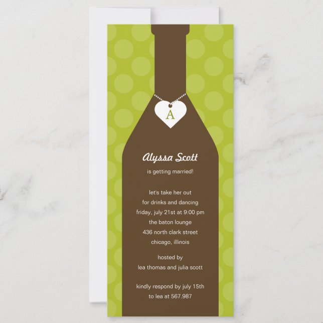 Invitations de douches nuptiales en bouteille de v (Devant)