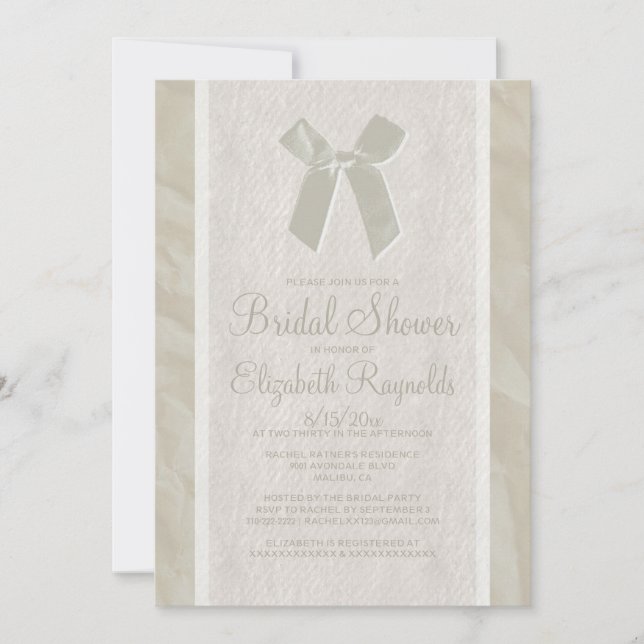 Invitations de douches nuptiales en lin de Bow Vin (Devant)