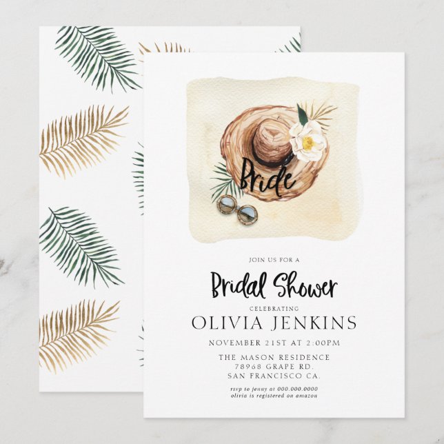 Invitations de douches nuptiales Feuilles de palme (Devant / Derrière)